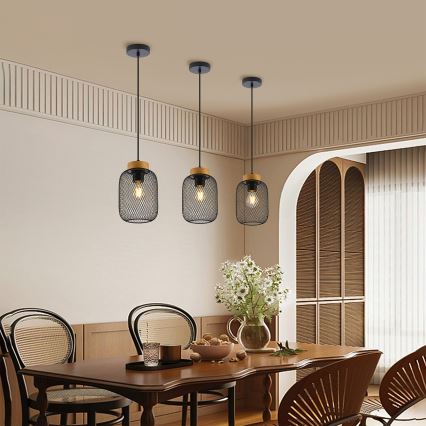 Brilagi - Hanglamp aan kabel BASKLITE 1xE27/15W/230V hout/zwart