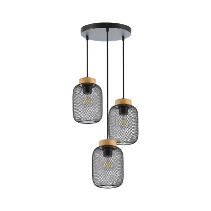 Brilagi - Hanglamp aan kabel BASKLITE 3xE27/15W/230V rubberhout/zwart