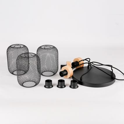 Brilagi - Hanglamp aan kabel BASKLITE 3xE27/15W/230V rubberhout/zwart