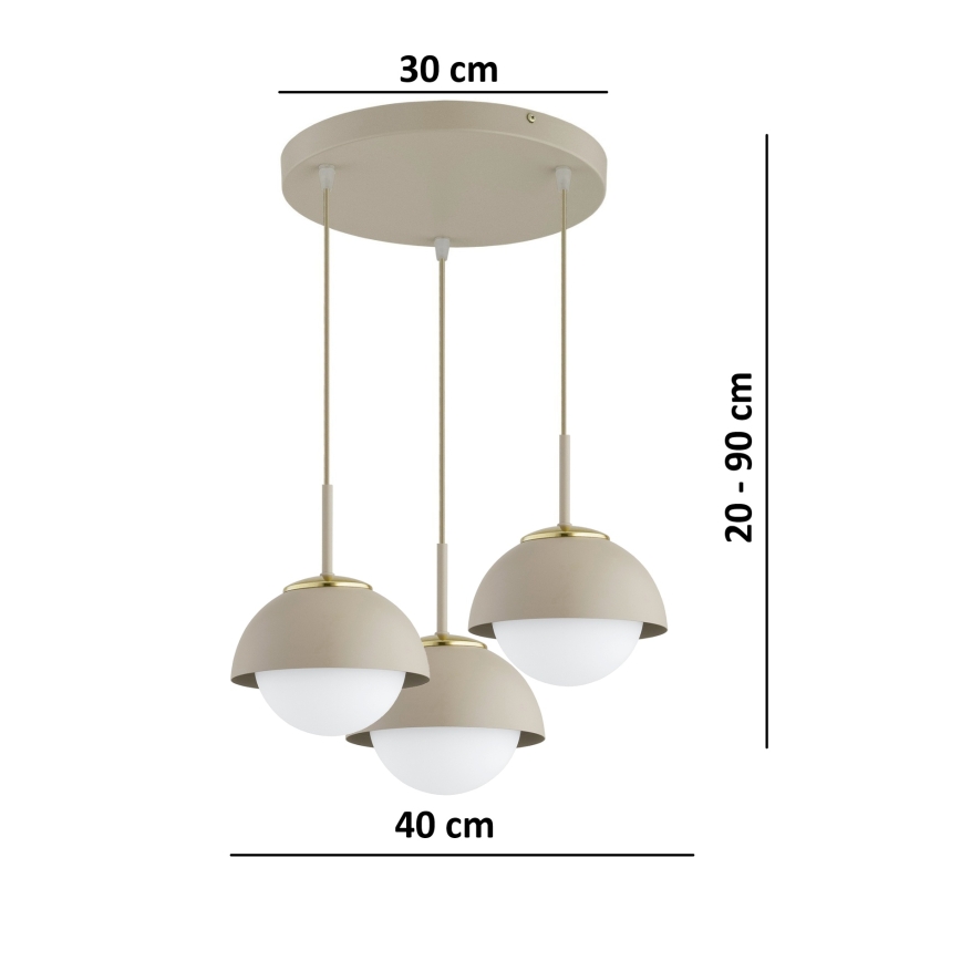 Brilagi - Hanglamp aan kabel COSMO 3xE27/60W/230V beige/goud