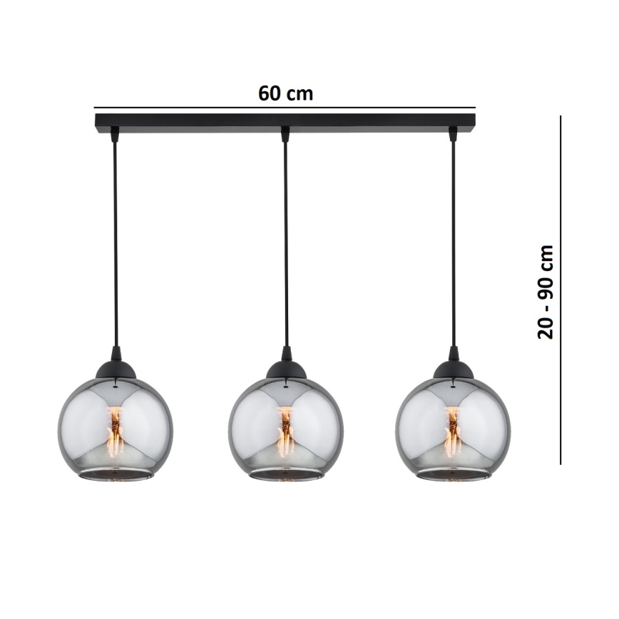 Brilagi - Hanglamp aan kabel DIOR 3xE27/60W/230V zwart/rookgrijs
