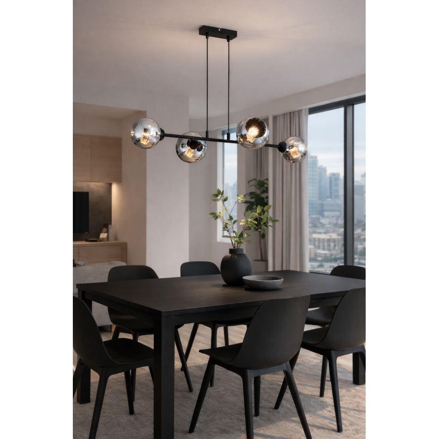 Brilagi - Hanglamp aan kabel DIOR 4xE27/60W/230V zwart/rookgrijs