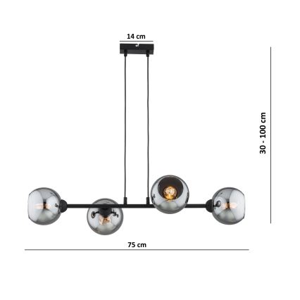 Brilagi - Hanglamp aan kabel DIOR 4xE27/60W/230V zwart/rookgrijs
