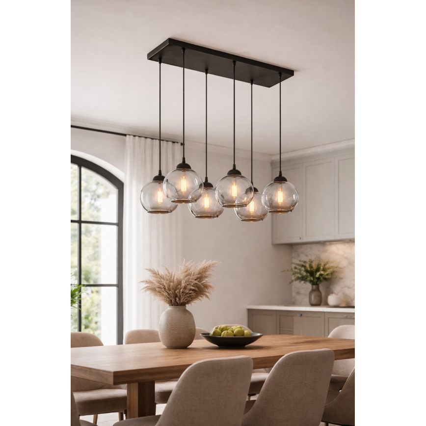 Brilagi - Hanglamp aan kabel DIOR 6xE27/60W/230V zwart/rookgrijs