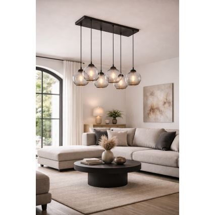 Brilagi - Hanglamp aan kabel DIOR 6xE27/60W/230V zwart/rookgrijs