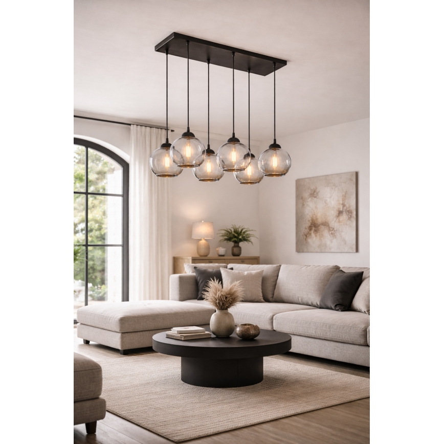 Brilagi - Hanglamp aan kabel DIOR 6xE27/60W/230V zwart/rookgrijs