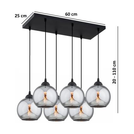 Brilagi - Hanglamp aan kabel DIOR 6xE27/60W/230V zwart/rookgrijs