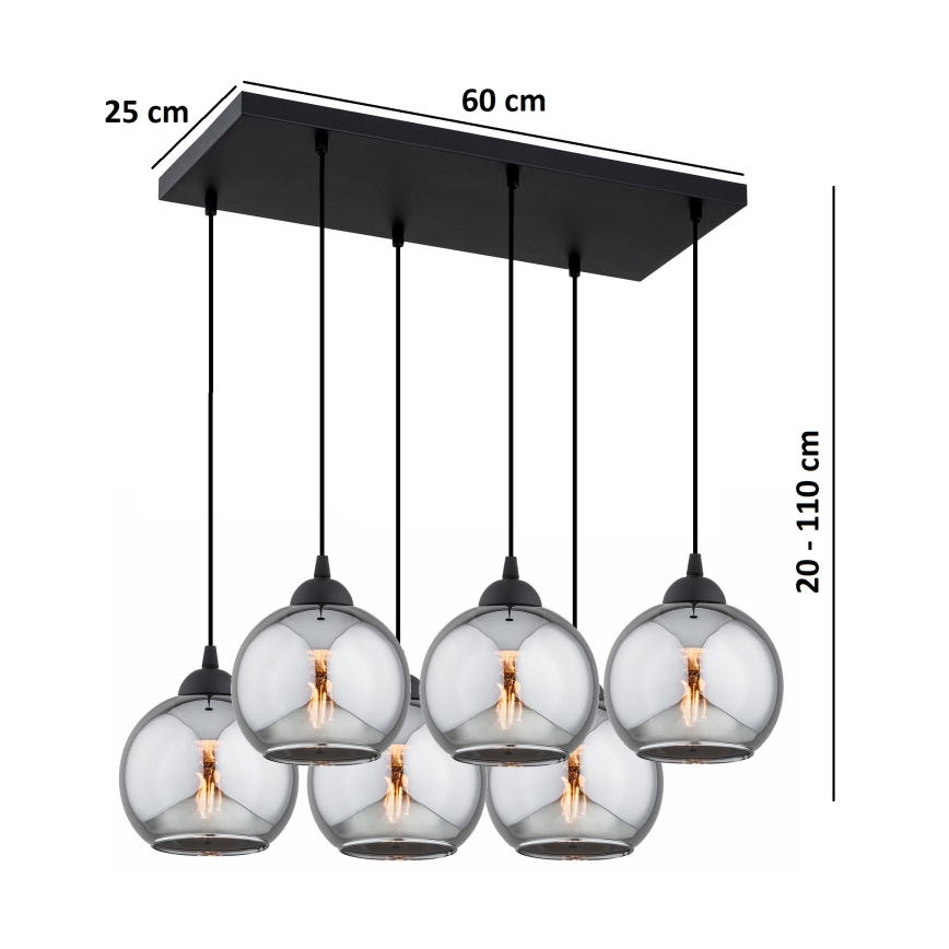 Brilagi - Hanglamp aan kabel DIOR 6xE27/60W/230V zwart/rookgrijs
