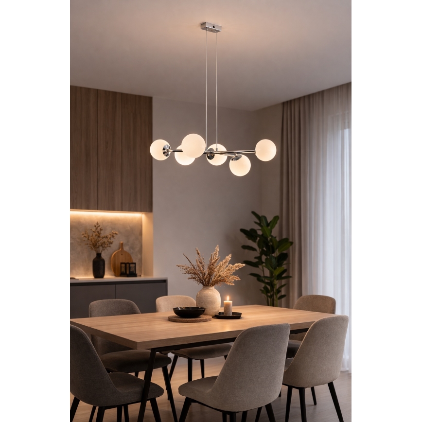 Brilagi - Hanglamp aan kabel MALONY 6xE14/20W/230V glanzend chroom