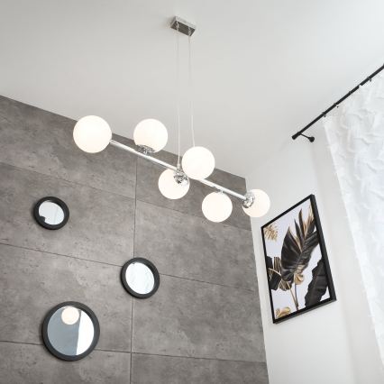 Brilagi - Hanglamp aan kabel MALONY 6xE14/20W/230V glanzend chroom