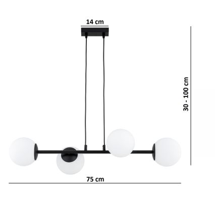 Brilagi - Hanglamp aan kabel MILO 4xE27/60W/230V zwart