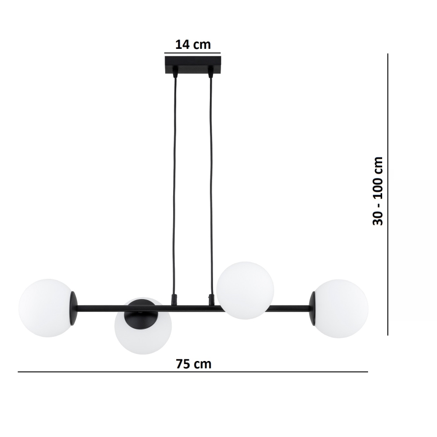 Brilagi - Hanglamp aan kabel MILO 4xE27/60W/230V zwart