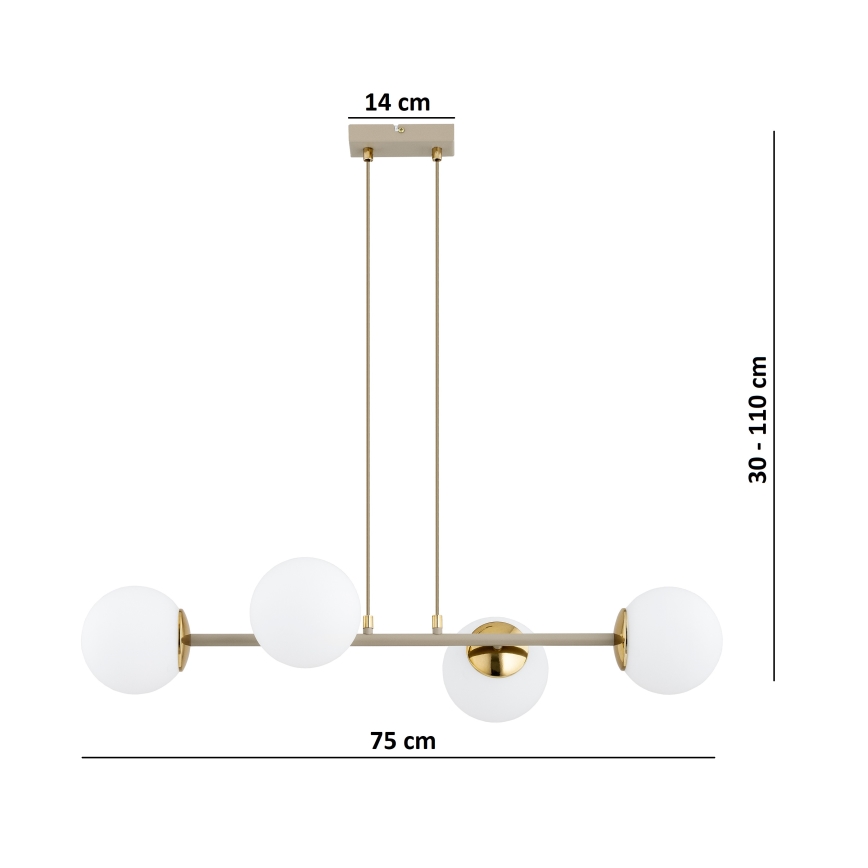 Brilagi - Hanglamp aan kabel MILO ECRU 4xE27/60W/230V beige/goud