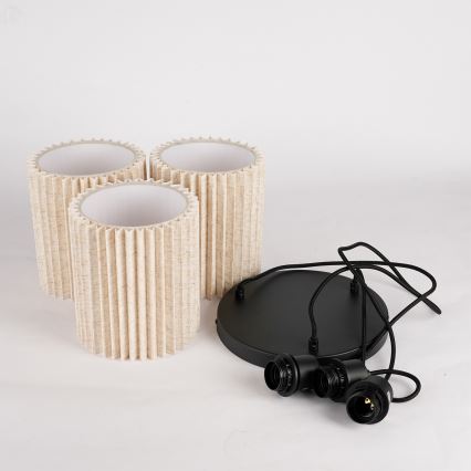 Brilagi - Hanglamp aan kabel NORDIC WAVE 3xE27/15W/230V Ø 38 cm linnen/zwart