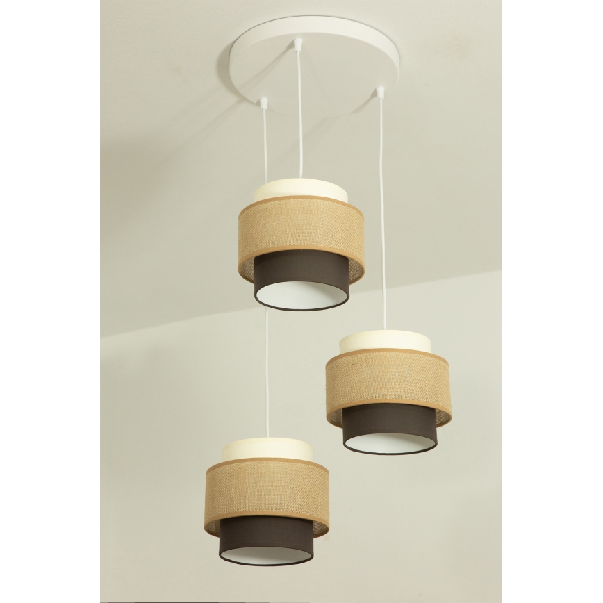 Brilagi - Hanglamp aan kabel RESNA 3xE27/60W/230V Ø 45 cm beige/zwart
