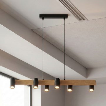 Brilagi - Hanglamp aan kabel SELE 6xGU10/30W/230V zwart/eikdecor