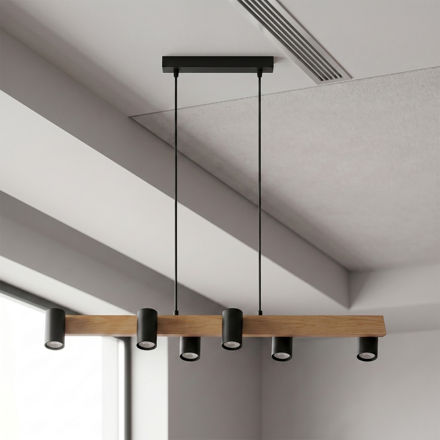 Brilagi - Hanglamp aan kabel SELE 6xGU10/30W/230V zwart/eikdecor