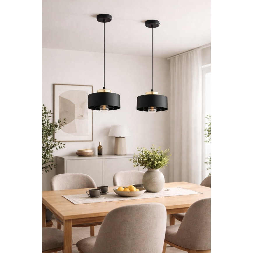 Brilagi - Hanglamp aan kabel SPRING 1xE27/60W/230V Ø 20 cm zwart/goud