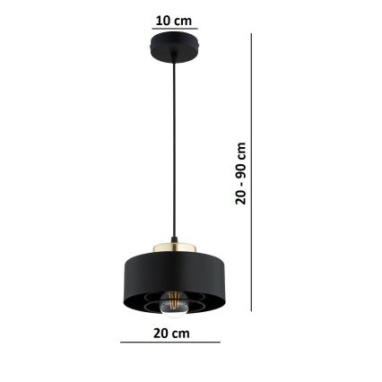 Brilagi - Hanglamp aan kabel SPRING 1xE27/60W/230V Ø 20 cm zwart/goud
