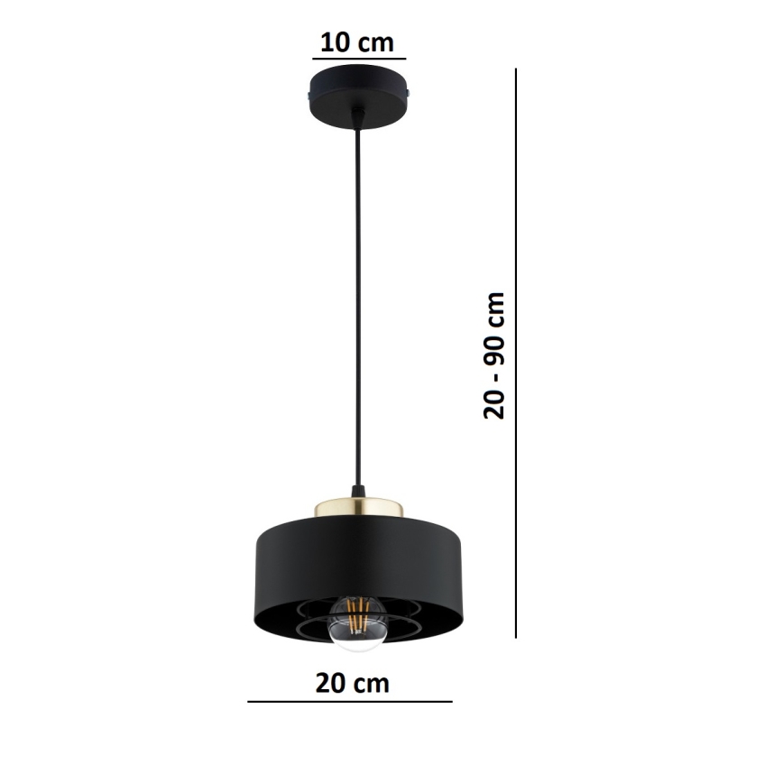 Brilagi - Hanglamp aan kabel SPRING 1xE27/60W/230V Ø 20 cm zwart/goud