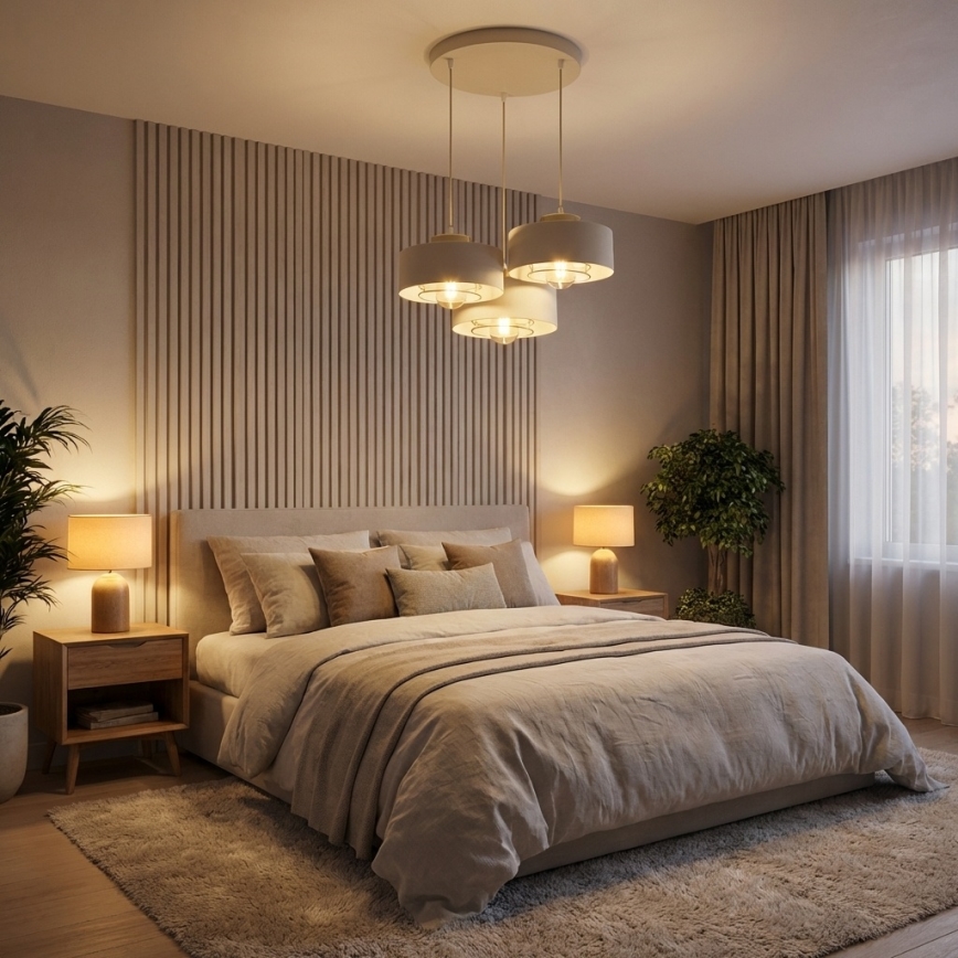 Brilagi - Hanglamp aan kabel SPRING 3xE27/60W/230V beige/goud