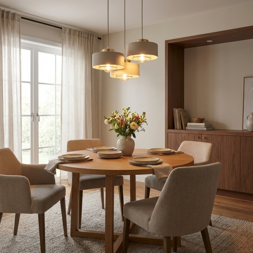 Brilagi - Hanglamp aan kabel SPRING 3xE27/60W/230V beige/goud