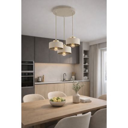 Brilagi - Hanglamp aan kabel SPRING 3xE27/60W/230V beige/goud