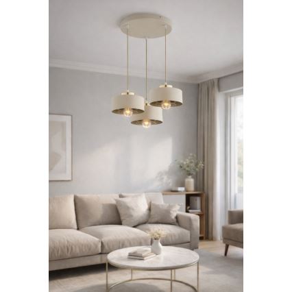 Brilagi - Hanglamp aan kabel SPRING 3xE27/60W/230V beige/goud