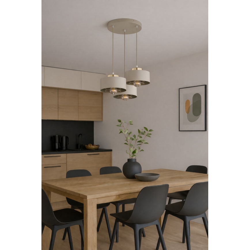 Brilagi - Hanglamp aan kabel SPRING 3xE27/60W/230V beige/goud