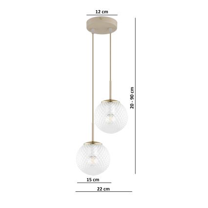 Brilagi - Hanglamp aan kabel STELLA 2xE27/60W/230V beige/goud