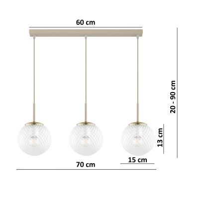 Brilagi - Hanglamp aan kabel STELLA 3xE27/60W/230V beige/goud