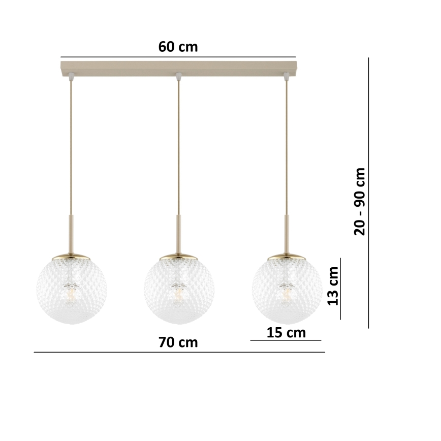 Brilagi - Hanglamp aan kabel STELLA 3xE27/60W/230V beige/goud