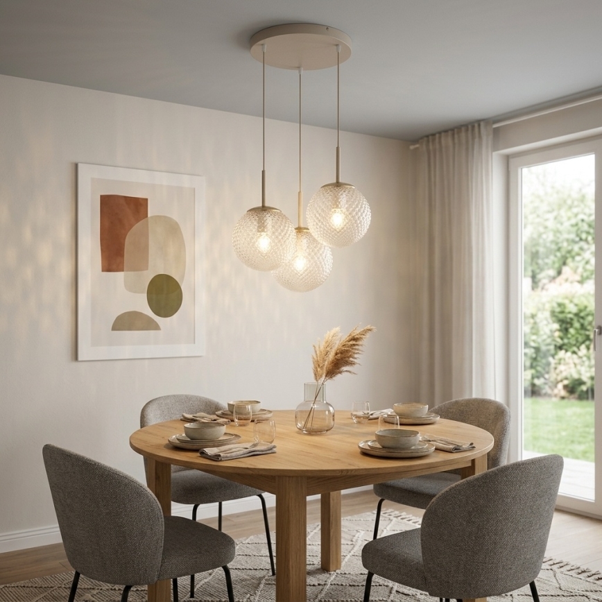 Brilagi - Hanglamp aan kabel STELLA 3xE27/60W/230V beige/goud