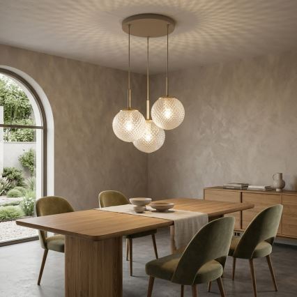 Brilagi - Hanglamp aan kabel STELLA 3xE27/60W/230V beige/goud