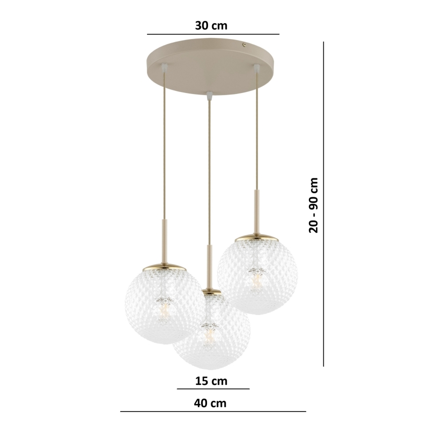 Brilagi - Hanglamp aan kabel STELLA 3xE27/60W/230V beige/goud