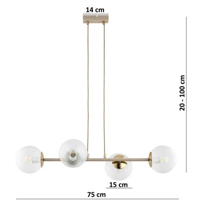 Brilagi - Hanglamp aan kabel STELLA 4xE27/60W/230V beige/goudkleurig