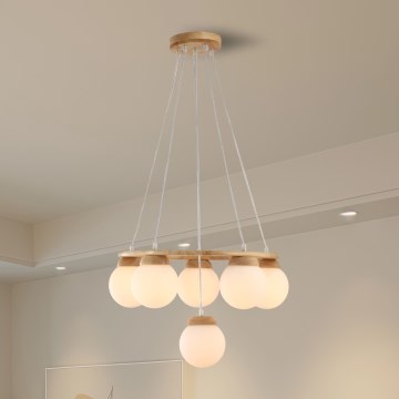 Brilagi - Hanglamp aan kabel VISBY WOOD, 6x E27 / 60W / 230V, Ø 58 cm, hout