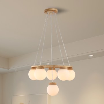 Brilagi - Hanglamp aan kabel VISBY WOOD 6xE27/60W/230V Ø 58 cm rubberhout