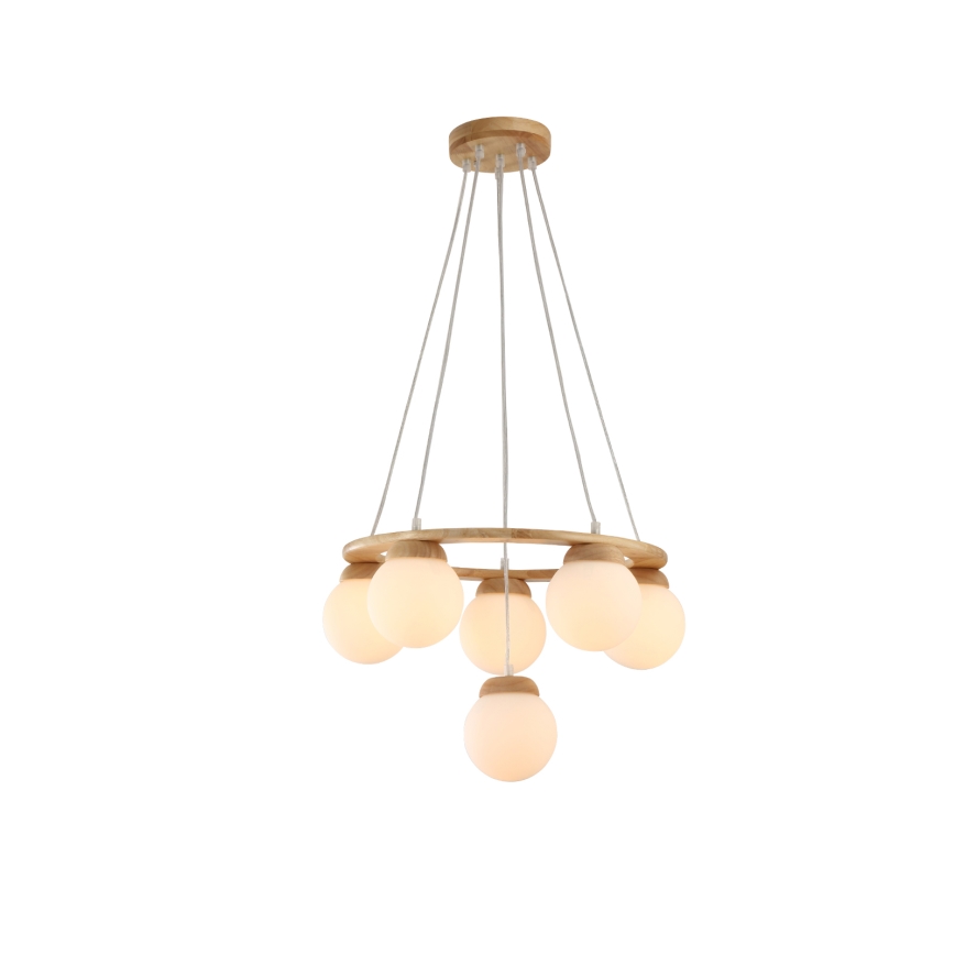 Brilagi - Hanglamp aan kabel VISBY WOOD 6xE27/60W/230V Ø 58 cm rubberhout