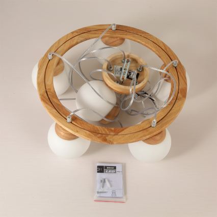 Brilagi - Hanglamp aan kabel VISBY WOOD 6xE27/60W/230V Ø 58 cm rubberhout