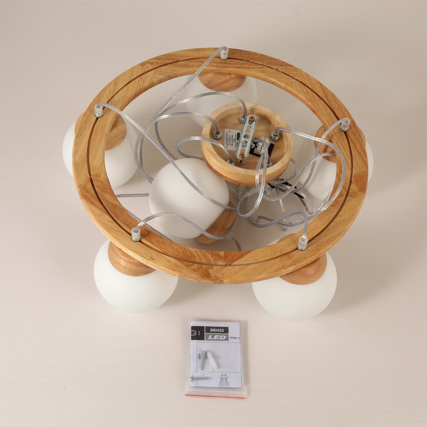 Brilagi - Hanglamp aan kabel VISBY WOOD 6xE27/60W/230V Ø 58 cm rubberhout