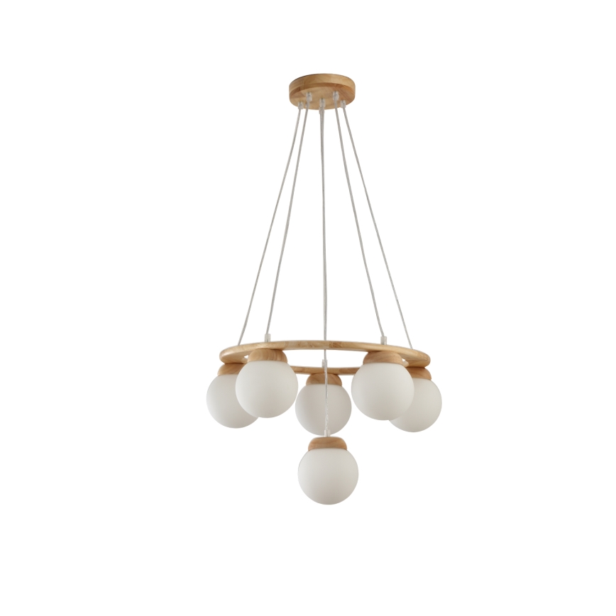 Brilagi - Hanglamp aan kabel VISBY WOOD 6xE27/60W/230V Ø 58 cm rubberhout