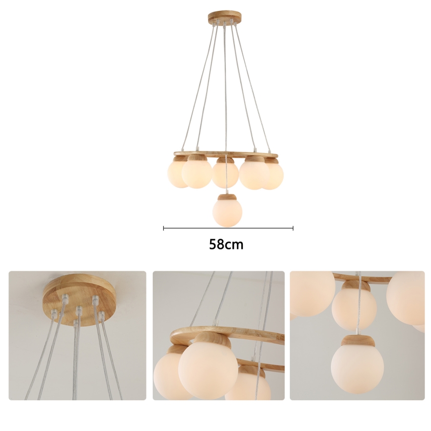 Brilagi - Hanglamp aan kabel VISBY WOOD 6xE27/60W/230V Ø 58 cm rubberhout