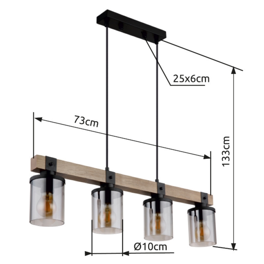 Brilagi - Hanglamp aan kabel VISTA 4xE27/60W/230V eiken