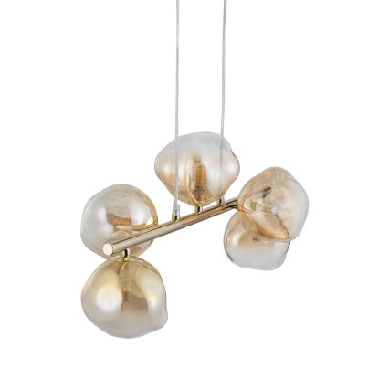 Brilagi - Hanglamp aan kabel VULCANO 5xG9/8W/230V goudkleurig/gerookt beige