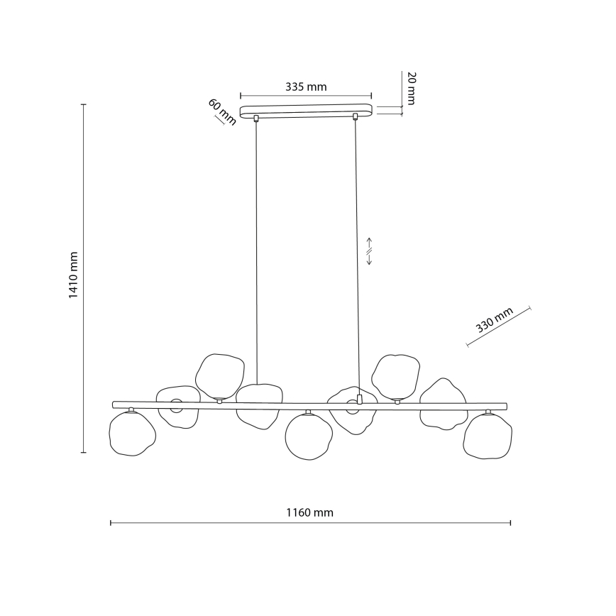 Brilagi - Hanglamp aan kabel VULCANO 9xG9/8W/230V zwart/rookzwart