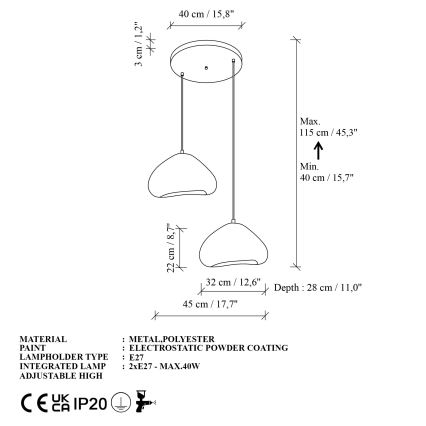 Brilagi - Hanglamp aan kabel WABI SABI 2xE27/40W/230V Ø 45 cm wit