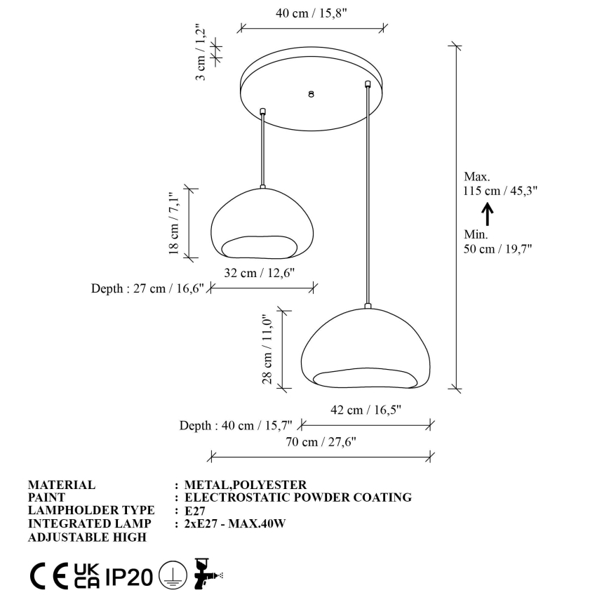Brilagi - Hanglamp aan kabel WABI SABI 2xE27/40W/230V Ø 70 cm wit