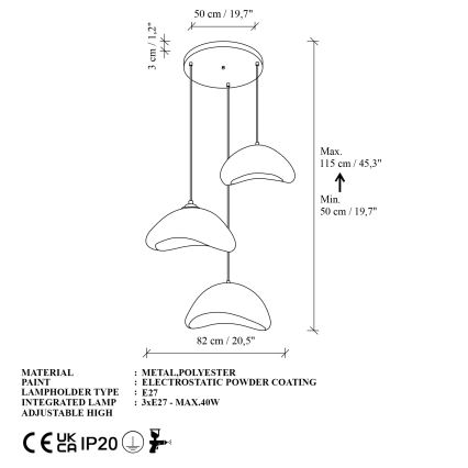 Brilagi - Hanglamp aan kabel WABI SABI 3xE27/40W/230V Ø 82 cm wit