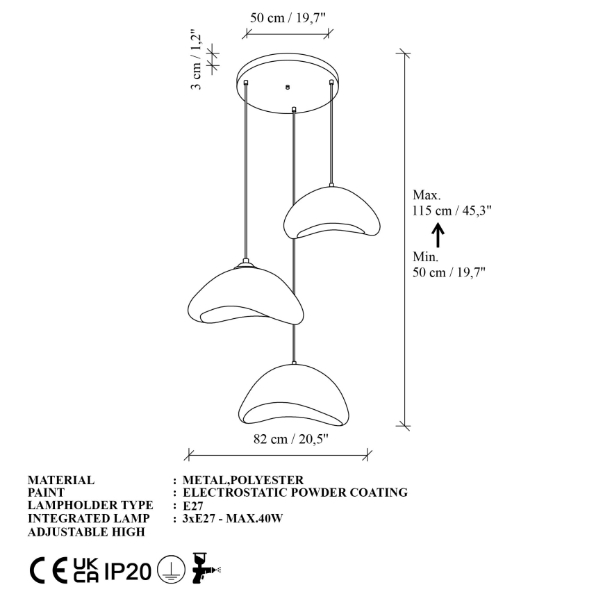 Brilagi - Hanglamp aan kabel WABI SABI 3xE27/40W/230V Ø 82 cm wit